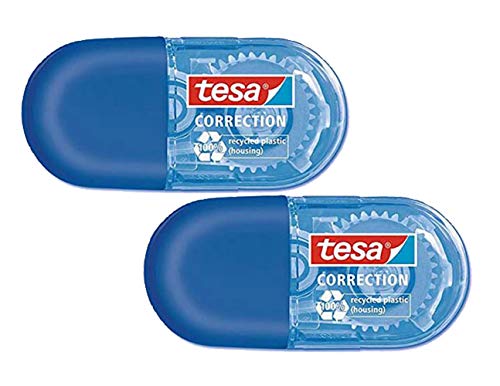 tesa Mini Korrekturroller ecoLogo - Band zur Korrektur auf Papier - Klein und ergonomisch - 6 m x 5 mm (2er Pack/Blau) von tesa
