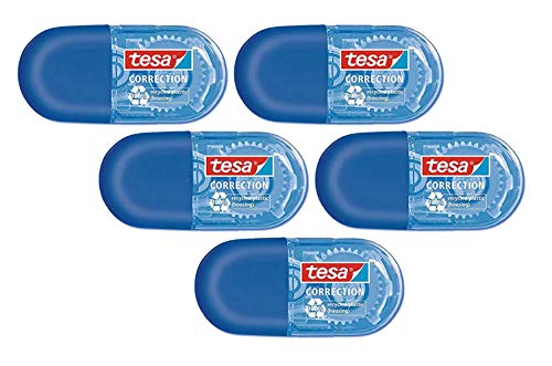 tesa Mini Korrekturroller ecoLogo - Band zur Korrektur auf Papier - Klein und ergonomisch - 6 m x 5 mm (5er Pack/Blau) von tesa