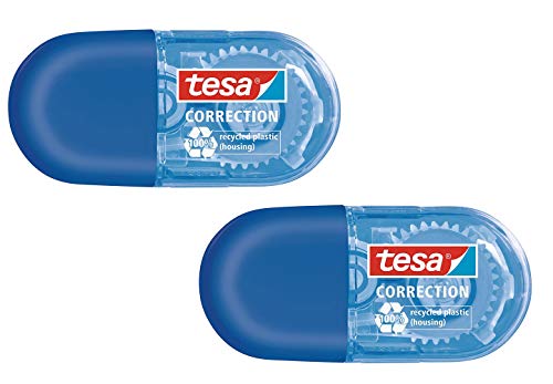 tesa Mini Korrekturroller ecoLogo - Klein und ergonomisch - 6 m x 5 mm 2er Pack (Blue) von tesa