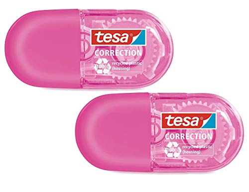 tesa Mini Korrekturroller ecoLogo - Klein und ergonomisch - 6 m x 5 mm 2er Pack (Pink) von tesa