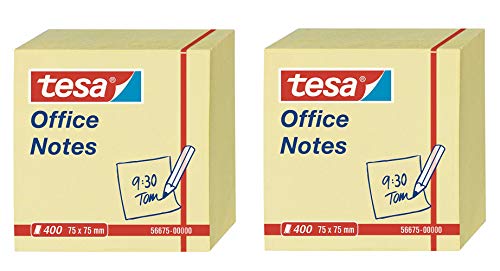tesa Notes Haftnotizen, 400 Blatt, gelb, 7,5cm x 7,5cm (Doppelpack/Gelb) von tesa