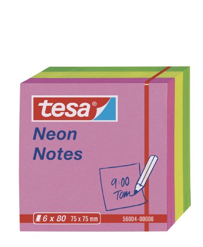 tesa Notes Haftnotizen neon, lösungsmittelfrei, stark haftend, rückstandsfrei ablösbar, 6 x 80 Blatt, grün/gelb/pink, 75 mm x 75 mm tesa Notes Haftnotizen neon, lösungsmittelfrei, stark haftend, rückstandsfrei ablösbar, 6 x 80 Blatt, grün/gelb/pink, 75 mm x 75 mm von tesa