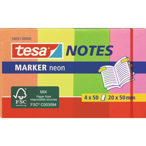 tesa Notes Haftnotizen neonfarben, einfach anzubringen - rückstandsfrei entfernbar, 4x50 Blatt, 20mm x 50mm tesa Notes Haftnotizen neonfarben, einfach anzubringen - rückstandsfrei entfernbar, 4x50 Blatt, 20mm x 50mm von tesa