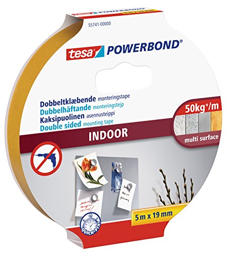 tesa Powerbond INDOOR - Doppelseitiges Montageband für den Innenbereich - beidseitig haftendes selbstklebendes Klebeband, für dauerhafte Montage - 5 m von tesa