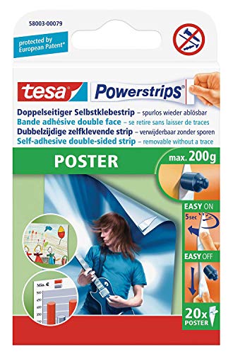 tesa Powerstrips POSTER, Haltekraft: max. 0,2 kg, Sie erhalten 1 Packung, Packungsinhalt: 20 Stück von tesa