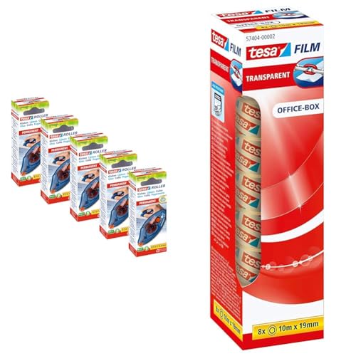 tesa Roller Kleben Permanent ecoLogo Einwegroller im 5er Pack & tesafilm transparent - Transparentes Klebeband mit starker Haftung - alterungsbeständig und reißfest - 10 m x 19 mm - 8er Pack tesa Roller Kleben Permanent ecoLogo Einwegroller im 5er Pack & tesafilm transparent - Transparentes Klebeband mit starker Haftung - alterungsbeständig und reißfest - 10 m x 19 mm - 8er Pack von tesa