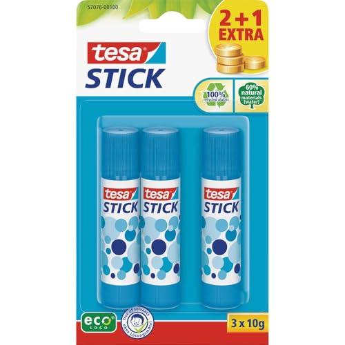 tesa Stick ecoLogo - Geruchsneutraler Klebestift für Papier und Pappe - Lösungsmittelfrei und Umweltschonend - 3 x 10 g von tesa