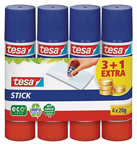 tesa Stick ecoLogo - Geruchsneutraler Klebestift für Papier und Pappe - Lösungsmittelfrei und Umweltschonend - 4 x 20 g tesa Stick ecoLogo - Geruchsneutraler Klebestift für Papier und Pappe - Lösungsmittelfrei und Umweltschonend - 4 x 20 g von tesa