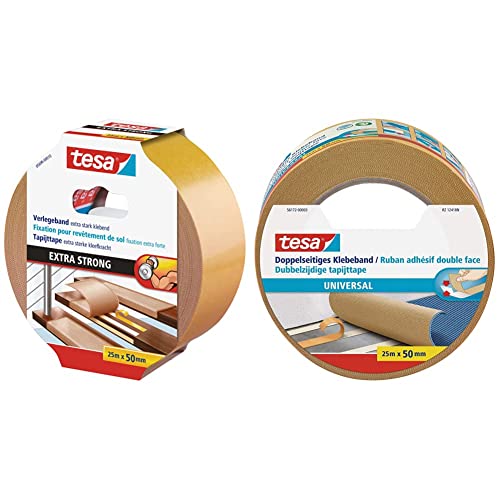 tesa doppelseitiges Verlegeband, extra stark klebend, 25m x 50mm & Doppelseitiges Klebeband Universal - Vielseitiges Klebeband für Verpackungen, Deko und Teppiche oder zum Basteln - 25 m x 50 mm tesa doppelseitiges Verlegeband, extra stark klebend, 25m x 50mm & Doppelseitiges Klebeband Universal - Vielseitiges Klebeband für Verpackungen, Deko und Teppiche oder zum Basteln - 25 m x 50 mm von tesa