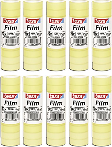 tesafilm Klebeband, Großrollen, Standard, 100 Rollen, 10m x 15mm (10m x 15mm | 100er Pack) von tesa