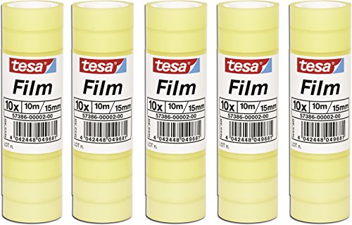 tesafilm® 57386-00002 Klebeband, Standard, 10m x 15mm, 10 Rollen pro Packung (5 Packungen = 50 Rollen) von tesa