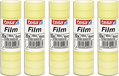 tesafilm® 57386-00002 Klebeband, Standard, 10m x 15mm, 10 Rollen pro Packung (5 Packungen = 50 Rollen) von tesa