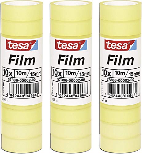 tesafilm® Klebeband, Standard, 10m x 15mm (3 Packungen = 30 Rollen) von tesa