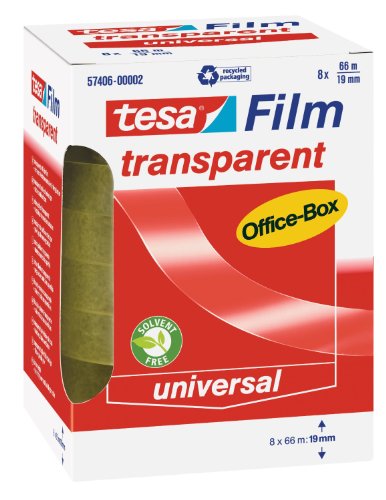 tesafilm transparent - Transparentes Klebeband mit starker Haftung - alterungsbeständig und reißfest - 66 m x 19 mm - 8er Pack von tesa