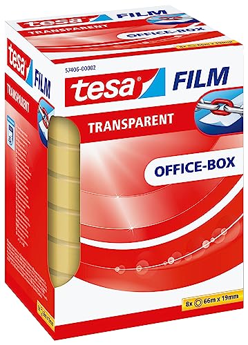 tesafilm transparent - Transparentes Klebeband mit starker Haftung - alterungsbeständig und reißfest - 66 m x 19 mm - 8er Pack von tesa