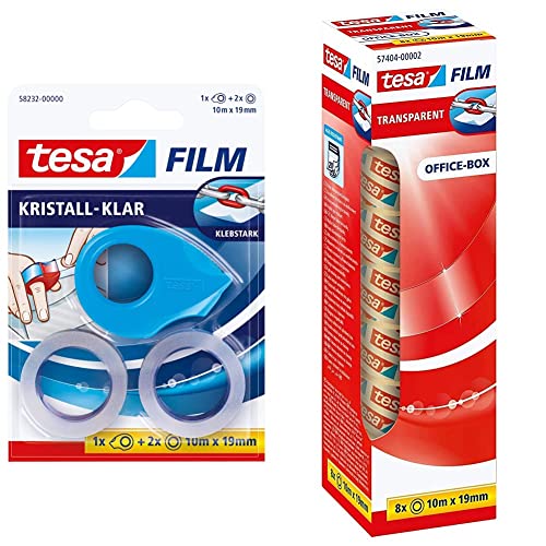 tesafilm Mini Abroller Pink, Blau oder weiß mit 2 x Kristall Klar Rollen, 10M: 19mm & film transparent - Transparentes Klebeband mit starker Haftung - 10 m x 19 mm - 8er Pack tesafilm Mini Abroller Pink, Blau oder weiß mit 2 x Kristall Klar Rollen, 10M: 19mm & film transparent - Transparentes Klebeband mit starker Haftung - 10 m x 19 mm - 8er Pack von tesa