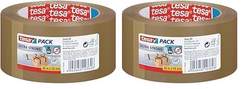 tesapack® Ultra Strong - PVC-Klebebänder für festes Verpacken und sicheres Bündeln - Braun - 66 m x 50 mm (Packung mit 2) von tesa