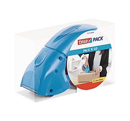 tesapack Abroller Pack' n' Go - Ergonomischer, blauer Handabroller für Paketbänder - Inklusive 50 m x 48 mm Klebeband (3 Abroller) von tesa