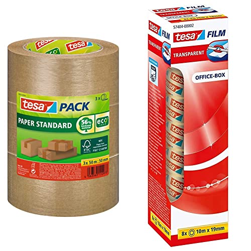 tesapack Papier Standard - Umweltschonendes Paketband aus Papier - Braun & film transparent - Transparentes Klebeband mit starker Haftung - alterungsbeständig und reißfest - 10 m x 19 mm - 8er Pack tesapack Papier Standard - Umweltschonendes Paketband aus Papier - Braun & film transparent - Transparentes Klebeband mit starker Haftung - alterungsbeständig und reißfest - 10 m x 19 mm - 8er Pack von tesa