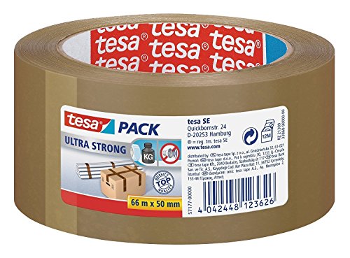 tesapack Ultra Strong - PVC-Klebebänder für festes Verpacken und sicheres Bündeln - Braun - 66 m x 50 mm 12er Pack von tesa