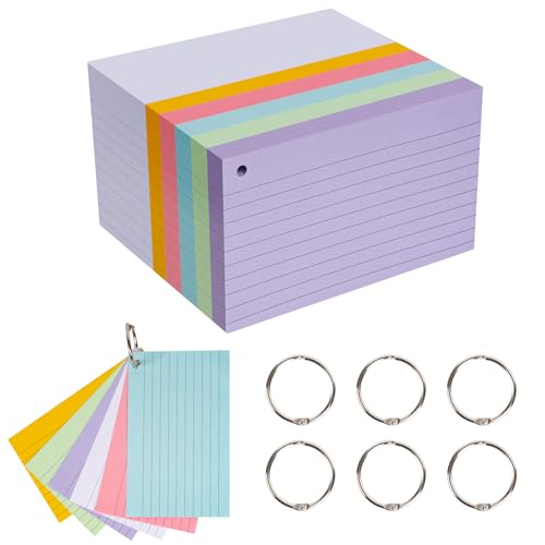 testyu 500 Stück Karteikarten mit Ring - 13 x 8cm Beidseitig Beschreibbar und Verdickung Papiermaterial Perfekt zum Lernen, Notieren und Memos und Listen, 6 lebhafte Farben in Einem Set von testyu
