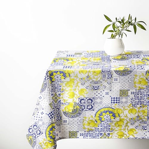 Tex family Tischdecke aus Baumwolle Sissi Majolika und Zitronen – mediterraner Stil – Made in Italy – 140 x 240 x 12 Personen von tex family