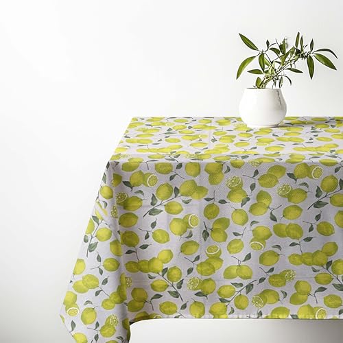 Tischdecke aus Schwerer Baumwolle Made in Italy – Sorrento Zitrone Gelb, Rechteckig, Waschbar – Elegant & Langlebig für Zuhause & Gastronomie – cm. 140x140 x4 Personen von tex family