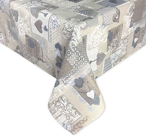 Tischdecke aus Schwerer Baumwolle Made in Italy – Tiroler Herz Margot Beige, Rechteckig, Waschbar – Elegant & Langlebig für Zuhause & Gastronomie – cm. 140x180 x6 Personen von tex family