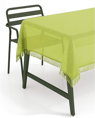 texpot Gartentischdecke 140 cm rund Grün mit Fransen wetterfest geschäumt rutschfest von texpot