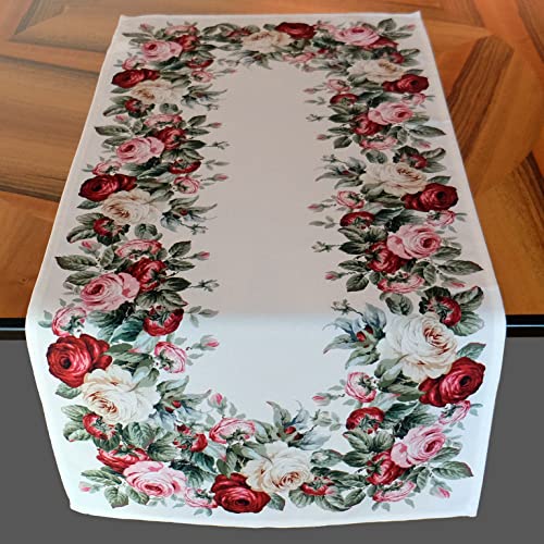 Tischdecke mit Rosen Druckmotiv Tischläufer 100% Polyester Frühling Sommer (40 x 90 cm) von texpot