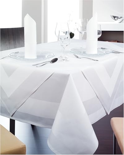 texpot Damast Tischdecke 110 x 170 cm weiß Atlaskante bei 95°C waschbar 100% Baumwolle hochwertige Vollzwirnqualität von texpot