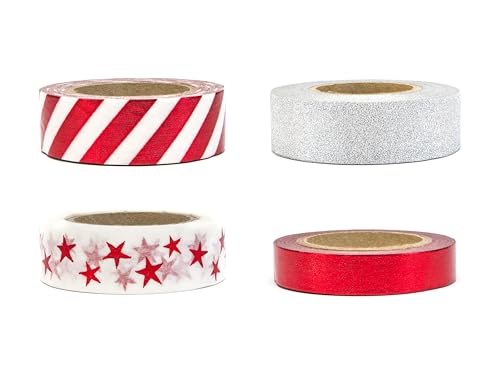texpot Dekoband selbstklebend Papierband 10 Meter Washi TapeDekorativ Mix Weihnachten Geburtstag (Rot) von texpot