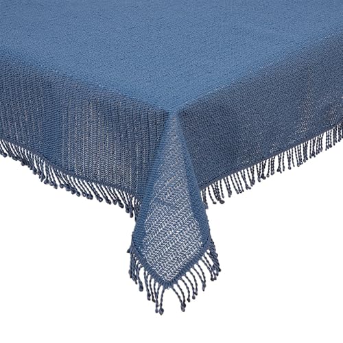 texpot Gartentischdecke 130 x 220 cm Blau mit Fransen wetterfest geschäumt rutschfest von texpot