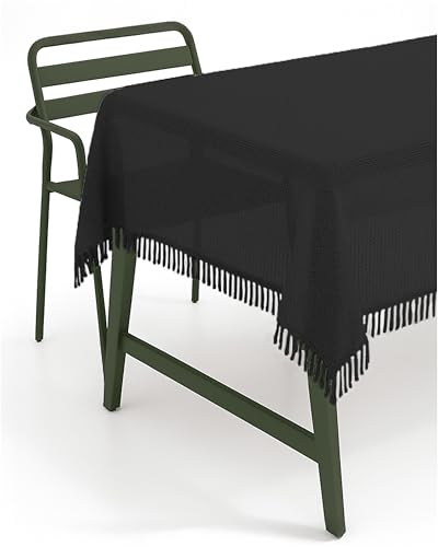 texpot Gartentischdecke 130 x 220 cm schwarz mit Fransen wetterfest geschäumt rutschfest von texpot