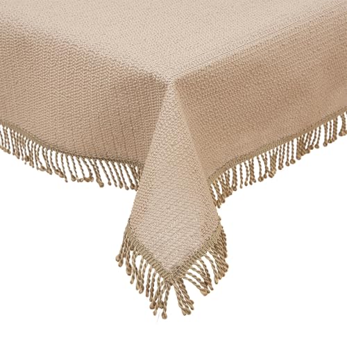texpot Gartentischdecke 160 cm rund Beige mit Fransen wetterfest geschäumt rutschfest von texpot