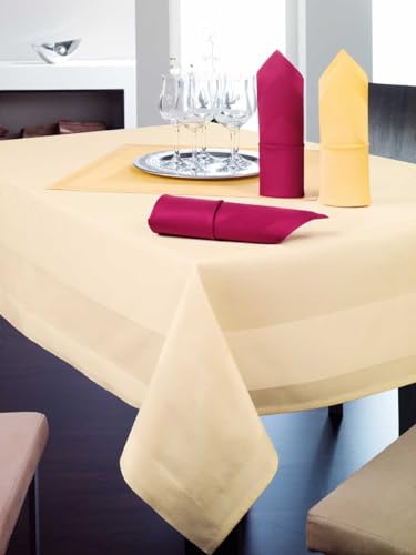 texpot Tischdecke 130 x 130 cm Sekt Atlaskante 100% Baumwolle Damast Tischtuch von texpot
