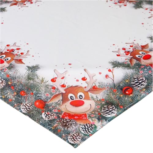 texpot Tischdecke 85 x 85 cm rund Elch mit roter Nase Weihnachtstischdecke Tischläufer Weihnachten Winter von texpot