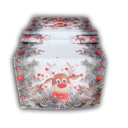 texpot Tischläufer 40 x 140 cm rund Elch mit roter Nase Weihnachtstischdecke Tischläufer Weihnachten Winter von texpot