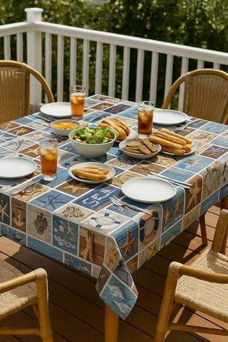 texpot Wachstuchtischdecke 140 x 120 cm abwaschbar Maritim Tischdecke Gartendecke von texpot