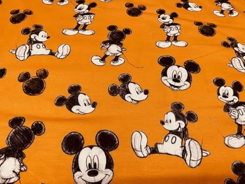 textil pertex Disney Stoff, MICKEY MOUSE PUNTO ORANJA, T-shirt-Stoffe, Pyjamas, Baumwollstoffe, Kinderstoffe, Meterware 1 Meter x 140 cm von textil pertex