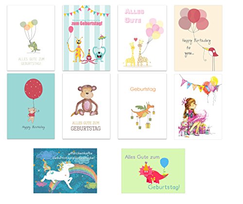 40er Set: Geburtstagskarten Glückwunschkarte Kinder Kindergeburtstag Klappkarten mit 40 Umschlägen von the lazy panda card company