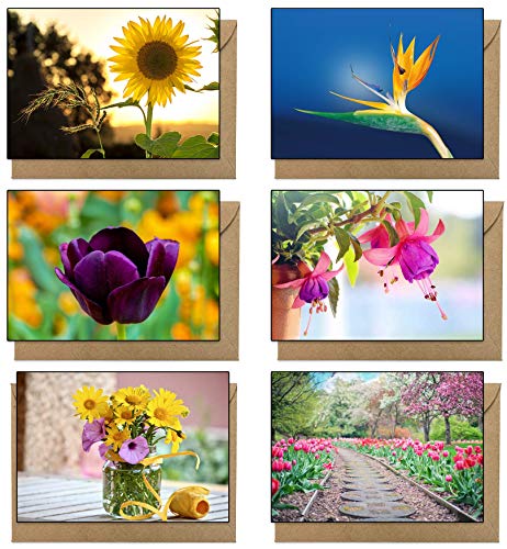 48 Grußkarten Blumen Klappkarten mit 48 Umschlägen Blumen & Garten von the lazy panda card company