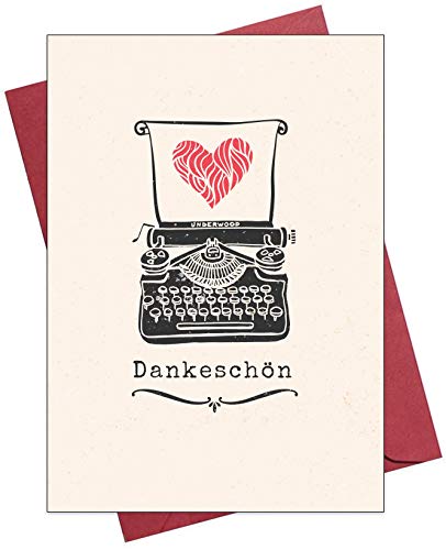 Dankeskarten Nostalgie - 10 ökofreundliche Retro Klappkarten mit 10 roten Umschlägen Vintage Schreibmaschine Motiv : Dankeschön, Danksagung von the lazy panda card company