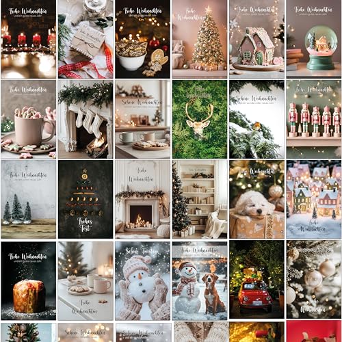 Weihnachtskarten mit Umschlag Set 30 Gemütliche Weihnachten - Klappkarten Weihnachtsgrußkarten von the lazy panda card company