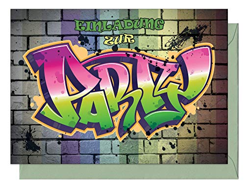 the lazy panda card company 15 Einladungskarten Kindergeburtstag: Graffiti Geburtstagseinladungen Einladungen Geburtstag Kinder Mädchen (15 Karten mit 15 passenden Umschlägen Briefumschlägen) von the lazy panda card company