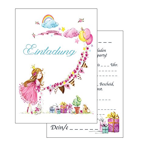 the lazy panda card company 20 Einladungskarten Kindergeburtstag: rosa Prinzessin Geburtstagseinladungen Einladungen Geburtstag Kinder Mädchen (Mit passenden Umschlägen) von the lazy panda card company