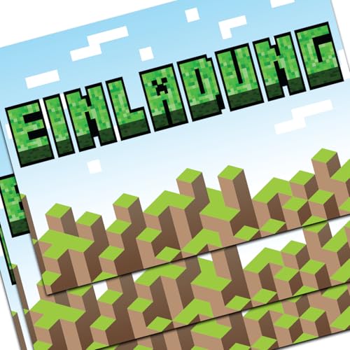 the lazy panda card company 20 Einladungskarten Kindergeburtstag Party: Pixelmotiv Gaming Geburtstagseinladungen Geburtstagseinladungen Kinder Mädchen Junge von the lazy panda card company