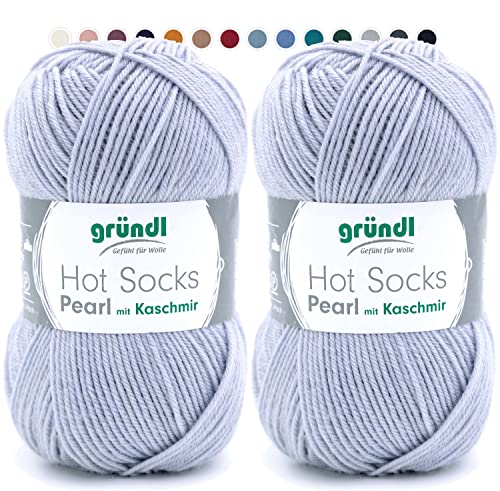 theofeel Set | 2x50g Merino Sockenwolle mit Kaschmir | Gründl Hot Socks Pearl 02 grau | Strumpfwolle mit Kaschmirwolle | Cashmere Sockengarn zum Stricken oder Häkeln von theofeel