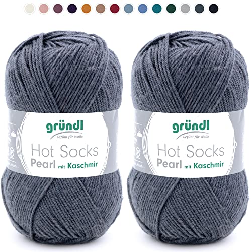 theofeel Set | 2x50g Merino Sockenwolle mit Kaschmir | Gründl Hot Socks Pearl 03 grau anthrazit | Strumpfwolle mit Kaschmirwolle | Cashmere Sockengarn zum Stricken oder Häkeln von theofeel