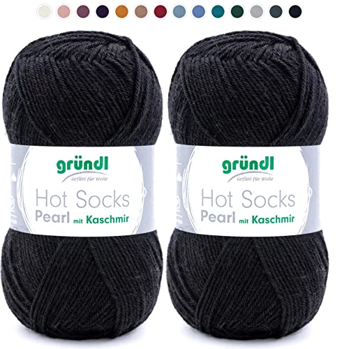 theofeel Set | 2x50g Sockenwolle mit Kaschmir schwarz | Gründl Hot Socks Pearl 10 | Merino Sockengarn zum Stricken oder Häkeln von theofeel